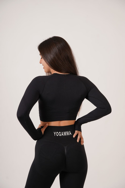 LEGGINGS PUSH UP YOGAMMA™ - NERO 🍑 + TOP MANICHE LUNGHE NERO